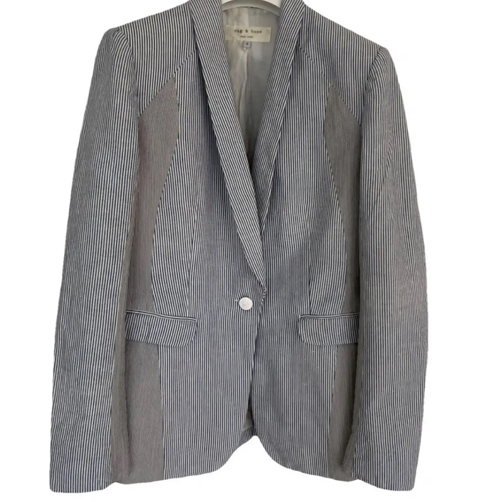 rag & bone Gray and White Pinstripe Blazer